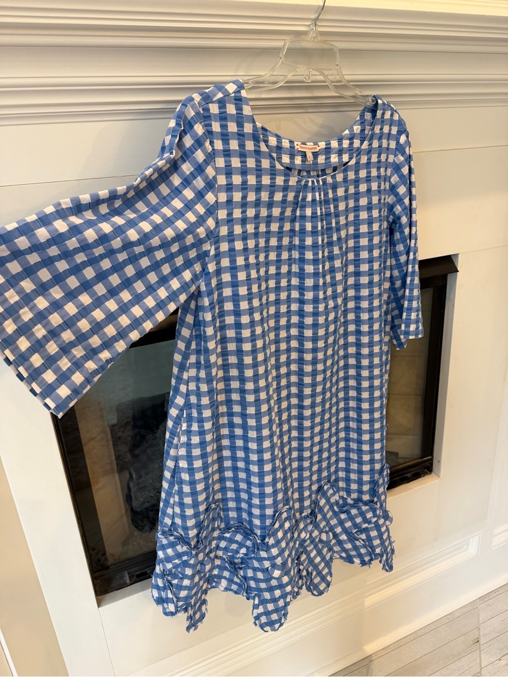 Frances Valentine Zennia Blue Gingham Midi Dress EUC